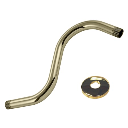 Westbrass 1/2" IPS x 8" S-Shaped Shower Arm and Flange in Polished Brass D303-81-01